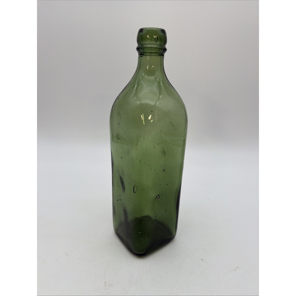 vintage, square-shaped green glass bottle Kilmarnog Whiskey
